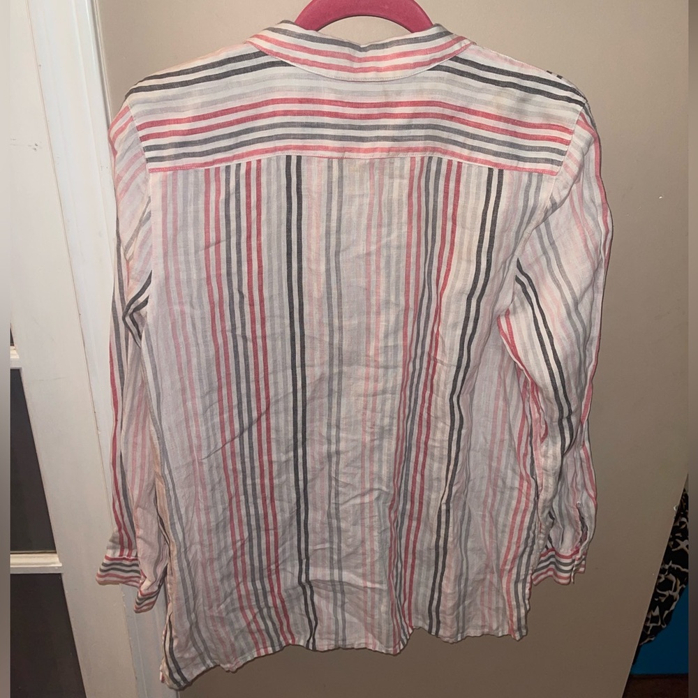 J.Jill Love Linen 100% Linen Essential Shirt Pink Stripped Button Up Shirt Large - Picture 3 of 6